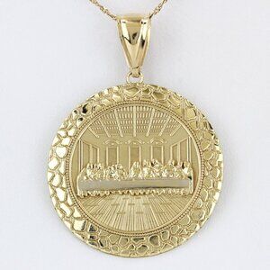 10K Yellow Gold Last Supper Religious Medallion Nugget Pendant